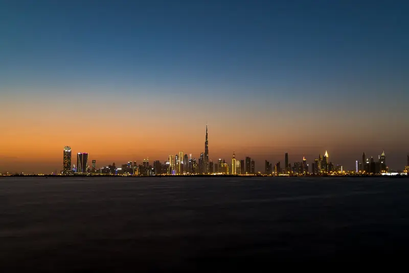 Dubai skyline with the Burj Khalifa at twilight