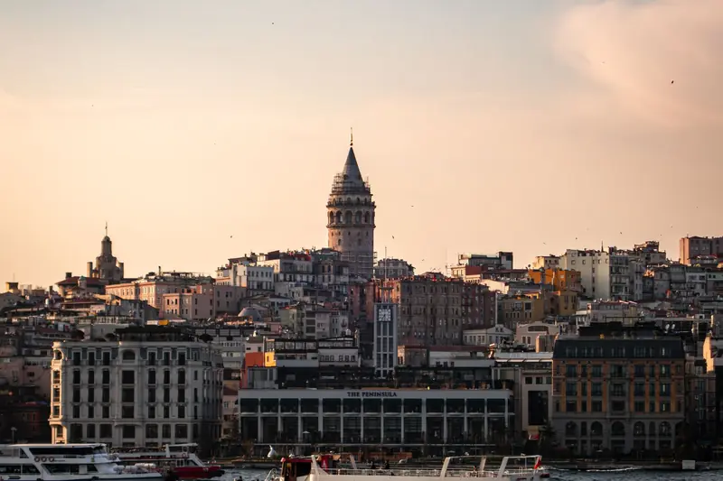 Galata Tower and the Istanbul waterfront at sunset
